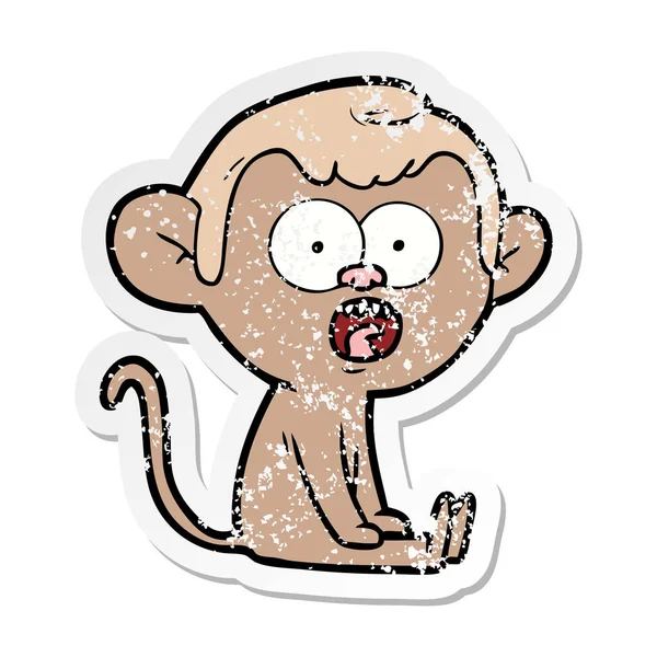 Verontruste sticker van een cartoon geschokt aap — Stockvector