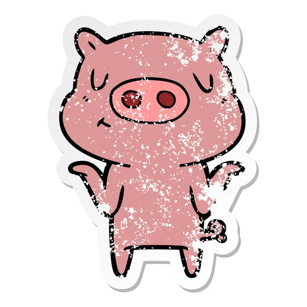 Distressed sticker of a cartoon content pig — Stock Vector