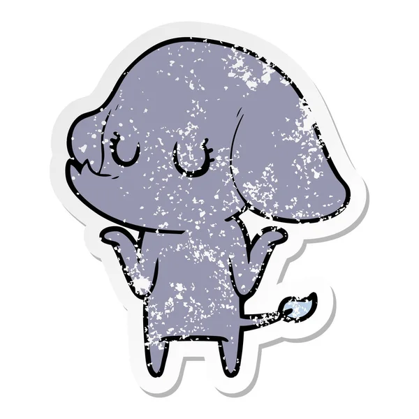 Verontruste Sticker Van Een Leuke Cartoon Olifant Schouderophalend Schouders — Stockvector