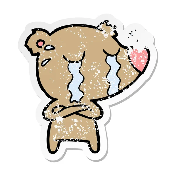 Distressed sticker of a cartoon crying bear — Stock Vector