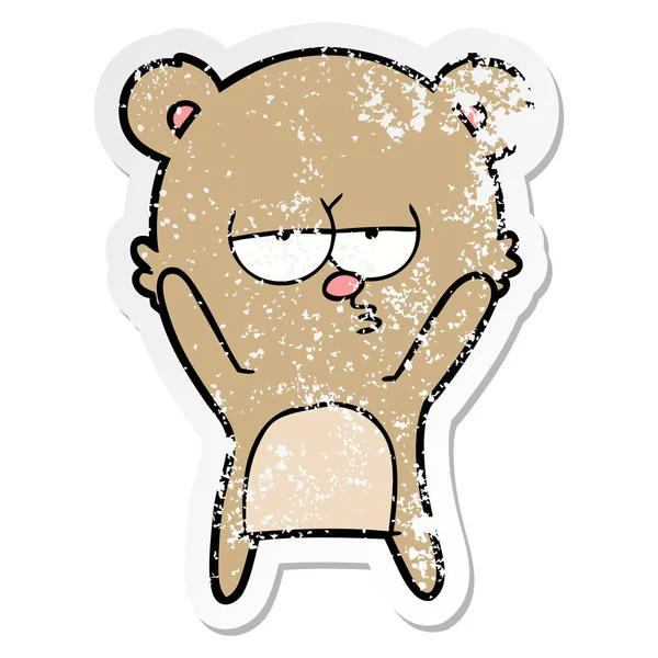 Verontruste sticker van een verveeld bear cartoon — Stockvector