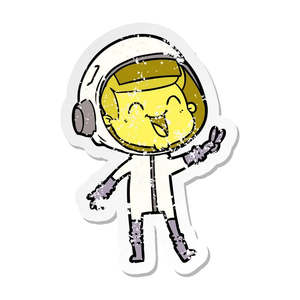 Calcomanía angustiada de un astronauta de dibujos animados feliz — Vector de stock