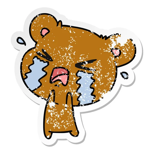 Autocollant en détresse dessin animé d'un ours pleureur mignon — Image vectorielle