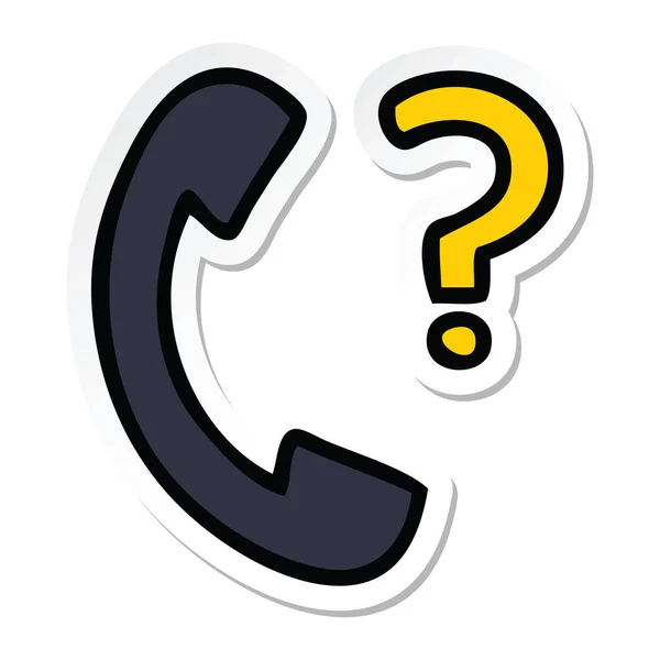 Klistermärke på en gullig tecknad telefon mottagare med frågetecken — Stock vektor