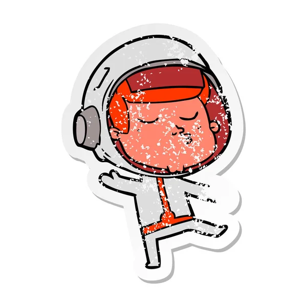 Zoufalý nálepka kreslený jistý astronaut — Stockový vektor