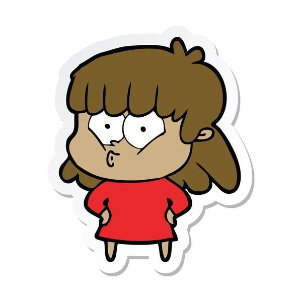 Etiqueta de uma menina assobiando desenhos animados — Vetor de Stock