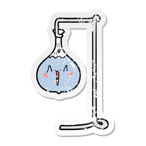 Distressed Sticker Happy Cartoon Science Experiment — Stock Vector