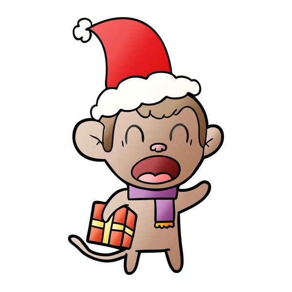 Shouting gradient cartoon of a monkey carrying christmas gift we — Stock Vector