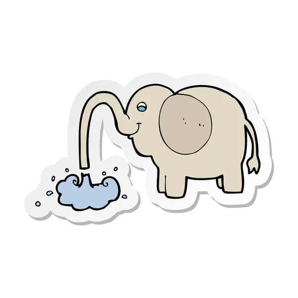 Adesivo di un elefante del fumetto spruzzando acqua — Vettoriale Stock