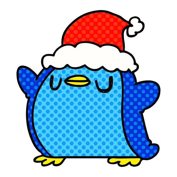 Handgezeichneter Weihnachts Cartoon Von Kawaii Pinguin — Stockvektor