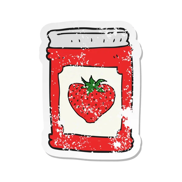 Retro distressed sticker of a cartoon strawberry jam jar — Stock Vector