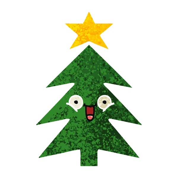 Retro ilustração estilo cartoon árvore de Natal — Vetor de Stock