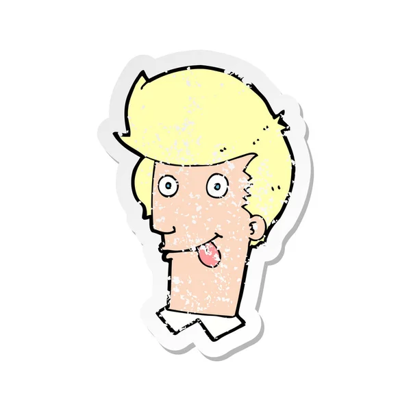 Retro noodlijdende sticker van een cartoon man met tong opknoping ou — Stockvector