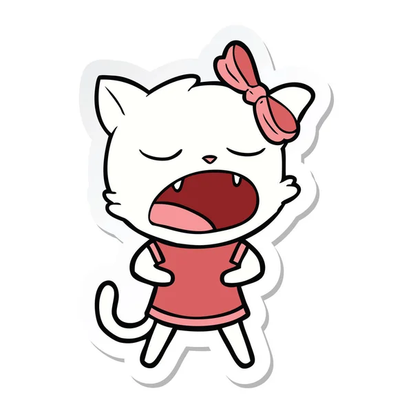 Sticker of a cartoon yawning cat — Stock Vector