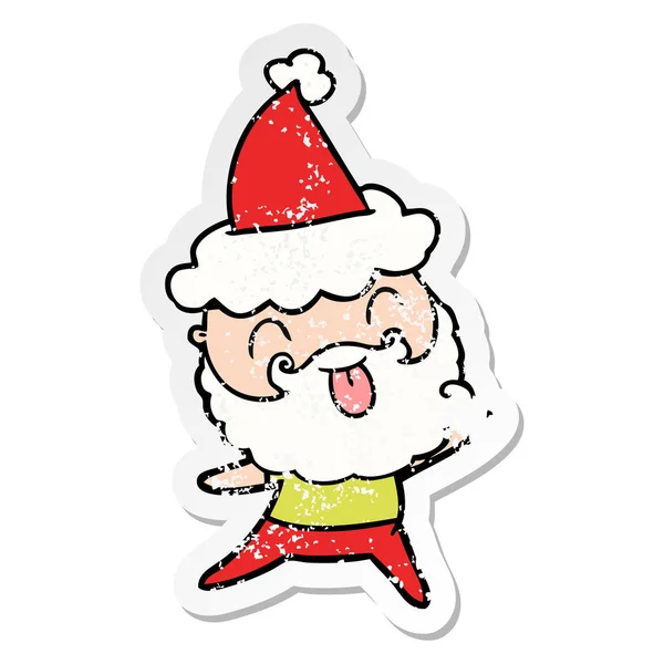 Man with beard sticking out tongue wearing santa hat — Stock Vector