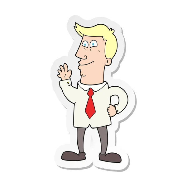 Sticker of a cartoon waving man — Stock Vector