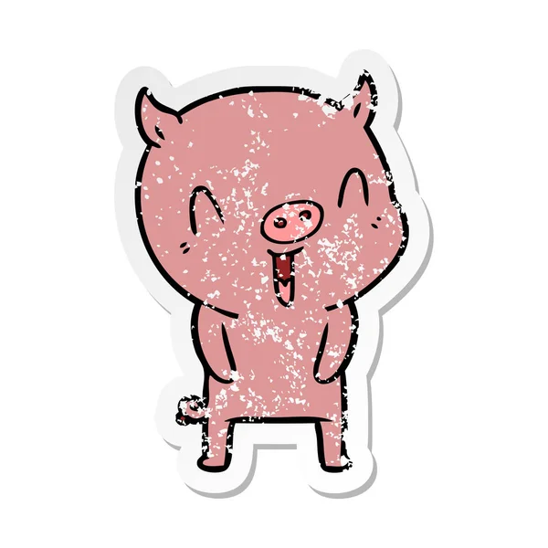一个愉快的卡通猪的苦恼的贴纸 — 图库矢量图片