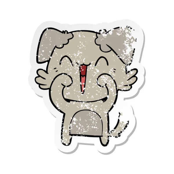 Mutlu Küçük Köpek Karikatür Sıkıntılı Etiket — Stok Vektör