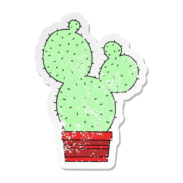 Pegatina angustiada de un peculiar cactus dibujado a mano de dibujos animados — Archivo Imágenes Vectoriales