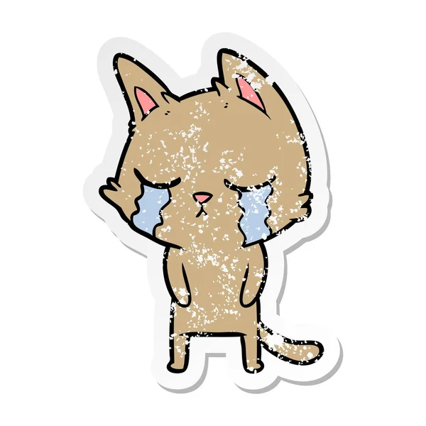 Ağlayan bir karikatür kedi sıkıntılı etiket — Stok Vektör