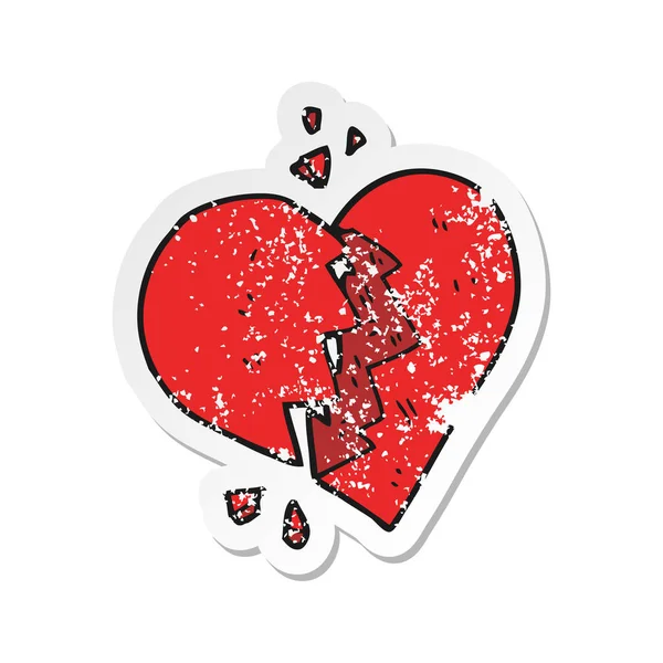 Kırık kalp karikatür Retro sıkıntılı etiket — Stok Vektör
