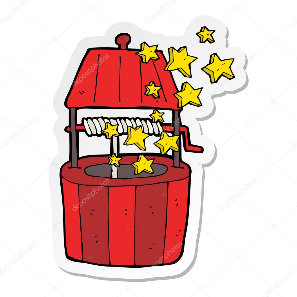 sticker of a cartoon wishing well