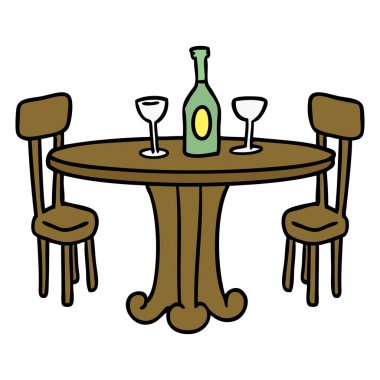 çizgi film doodle yemek masası ve içecekler