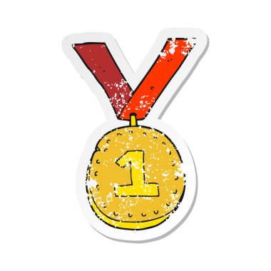 çizgi film ilk yer madalya Retro sıkıntılı etiket