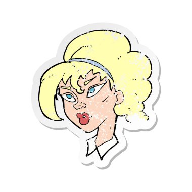 bir çizgi film güzel kadının Retro sıkıntılı etiket