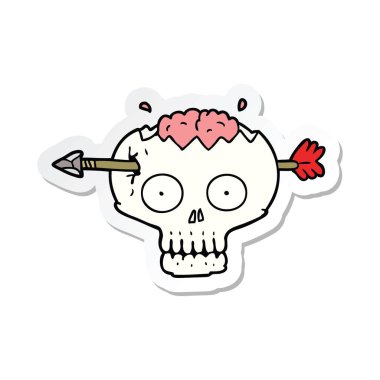 etiket bir karikatür kafatası beyin aracılığıyla oklu