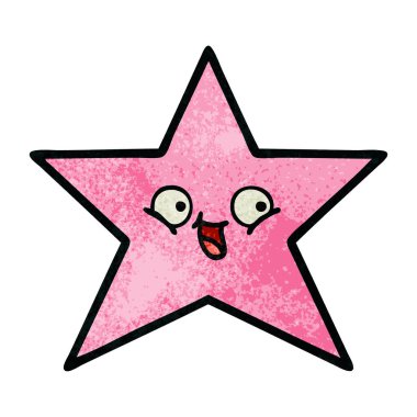 Retro grunge doku karikatür bir yıldız balık