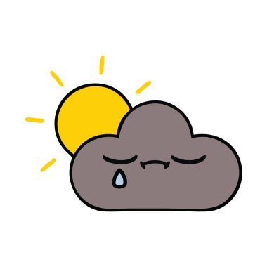 sevimli çizgi fırtına bulutu ve güneş