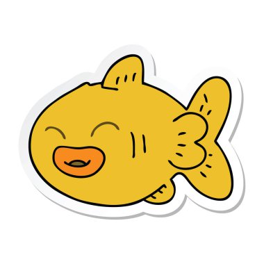 ilginç bir el etiket karikatür balık çizilmiş 