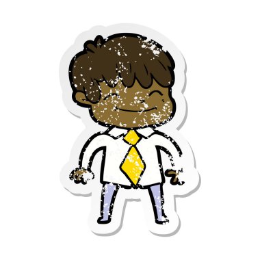 sıkıntılı etiket bir karikatür mutlu çocuk