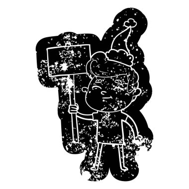 santa şapka işareti ile bir adamın mutlu ilginç karikatür sıkıntılı simgesi