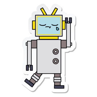 robot ağlıyor bir sevimli çizgi etiket