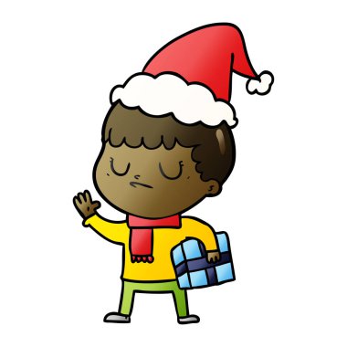 Noel Baba şapkası giyen bir huysuz çocuğun degrade çizgi film