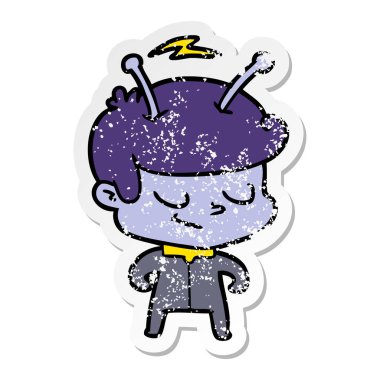 bir dostu karikatür spaceman sıkıntılı etiket