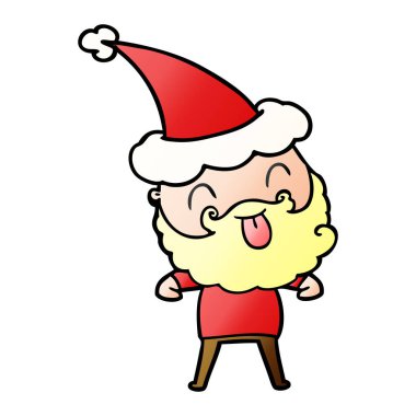 Sakallı Noel Baba şapkası giyen dilini