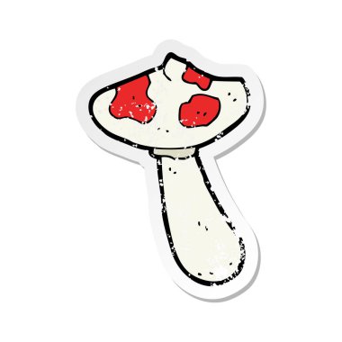 bir çizgi film mantarı Retro sıkıntılı etiket