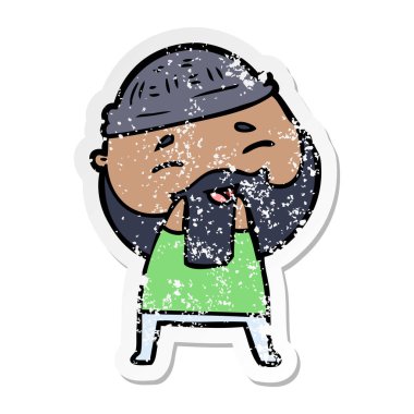 karikatür mutlu bir sakallı adamın sıkıntılı etiket