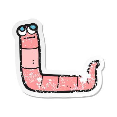 bir çizgi film solucanın Retro sıkıntılı etiket