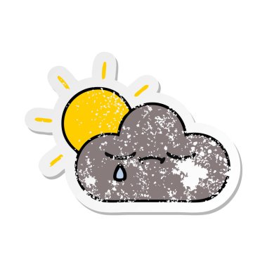 sevimli çizgi fırtına bulutu ve güneş sıkıntılı etiket