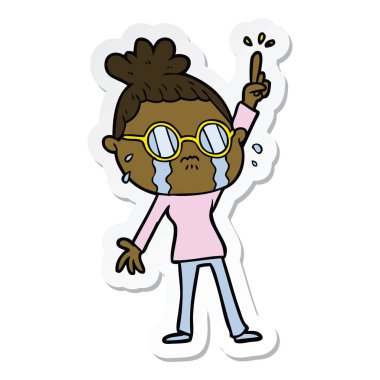 etiket gözlük takan bir karikatür ağlayan kadın