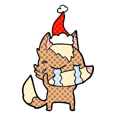 Noel Baba şapkası giyen bir ağlayan kurt çizgi roman tarzı gösteren resim