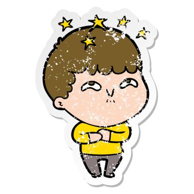 bir çizgi film hayran çocuğun sıkıntılı etiket