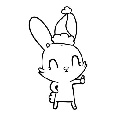 santa şapka bir tavşan sevimli çizgi çizme