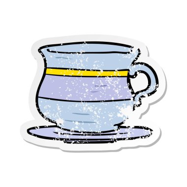çizgi film eski çay Kupası sıkıntılı etiket