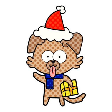 çizgi roman tarzı resimde bir köpek Noel mevcut biz