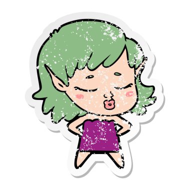 bir güzel karikatür elf kızın sıkıntılı etiket